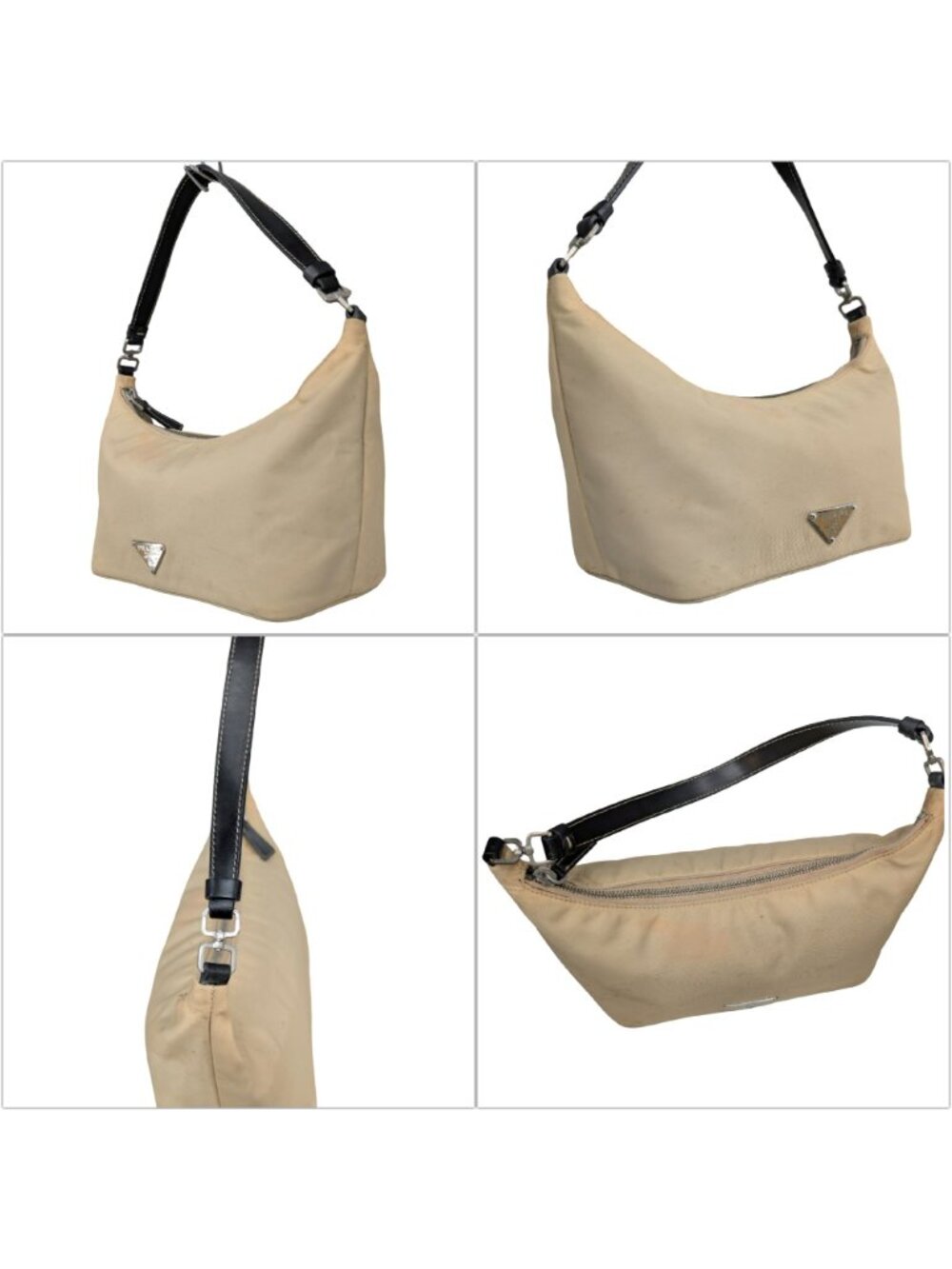 Vtg Prada Tessuto Sirio Mini Shoulder Bag Beige Nylon BR1267 Y2K Hobo Purse - Picture 12 of 13